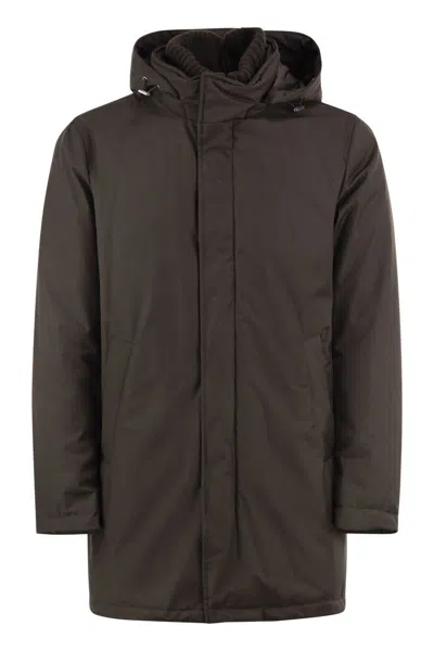 Herno Hooded Parka With Knitted Inner Collar In Brown
