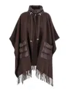 Herno Brown Cape With Drawstring Collar And Fringed Hem In Brown