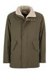 Herno Soft Shell Coat With Shearling-effect Lining In Green