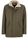 Herno Soft Shell Coat With Shearling-effect Lining In Verde