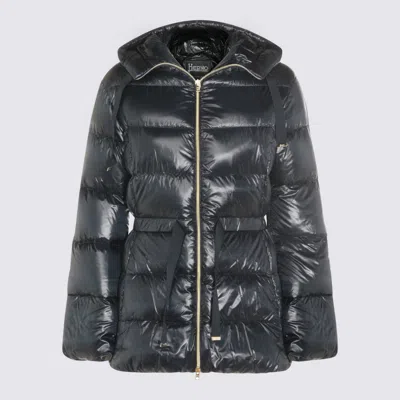 Herno Hooded Long Sleeve Quilted Down Jacket In Blue