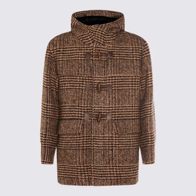 Herno Hooded Long Sleeve Patterned Coat In Brown