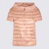 Herno Puffer Jackets With Short Sleeves And High Collar In Pink
