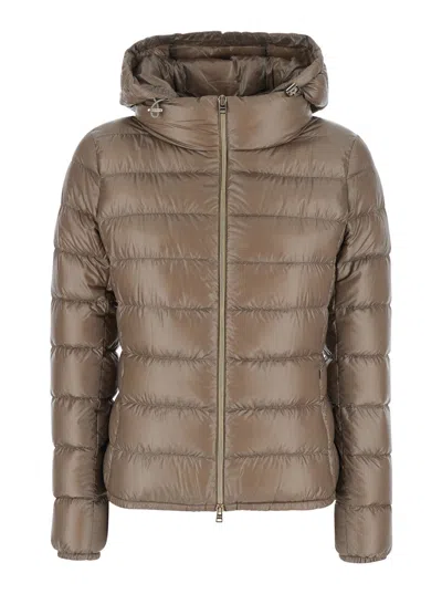 Herno Giada Short Quilted Down Jacket With Removable Hood In Tech Fabric For Women In Brown
