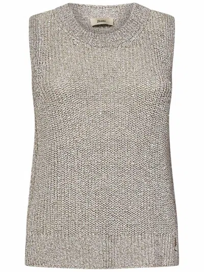 Herno Beige Embroidered-sequin Vest With Glitter Knit Finish