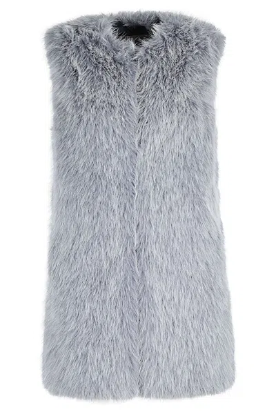 Herno Grey Crewneck Vest In Eco Fur Woman In Blue