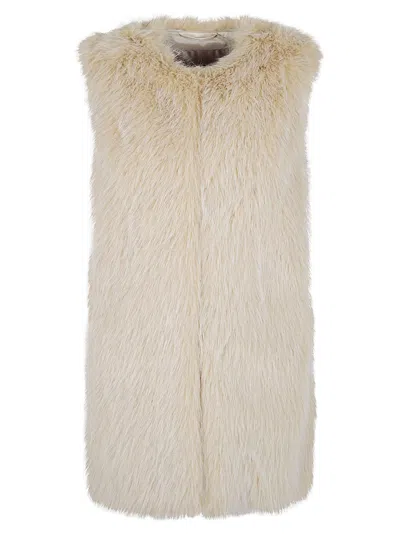Herno Sleeveless White Waistcoat With Faux Fur Texture In Gray