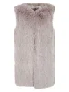 Herno Plush Faux Fur Sleeveless Waistcoat With Concealed Closure In Gray