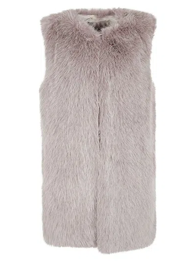 Herno Plush Faux Fur Sleeveless Waistcoat With Concealed Closure In Gray
