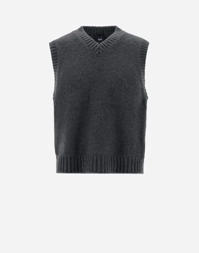 Herno Vest In Plain Alpaca Wool In Grey