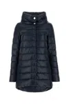 Herno Navy Long Puffer Jacket With High Collar