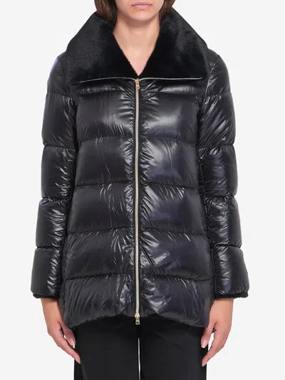 Herno Light Puffer With Collar Fur In Black
