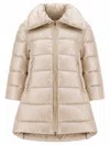 Herno Cleofe Beige Down Jacket With Front Zip Closure In Tech Fabric Woman In Metallic