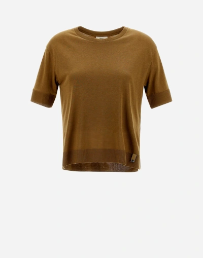 Herno Glam Knit Effect T-shirt In Sand