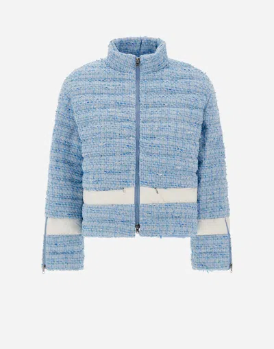 Herno Glam Tweed And Ecoage Bomber Jacket In Light Blue