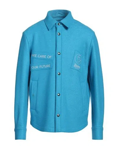 Herno Globe Man Shirt Azure Size 44 Virgin Wool