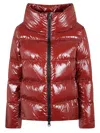 Herno Cropped Red Puffer Jacket With High Structured Collar In Brown