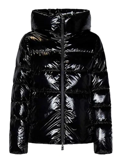 Herno Glossy Hooded Down Coat With Quilted Design In Black