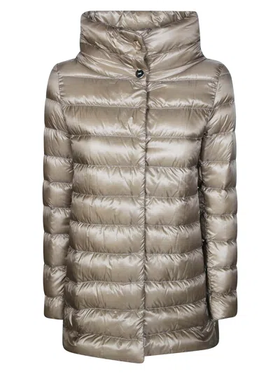 Herno Glossy High Collar Quilted Down Jacket In Gray
