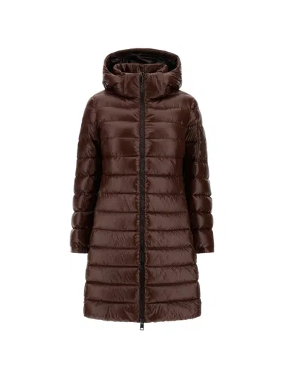 Herno Glossy Hooded Oversized Coat In Burgundy