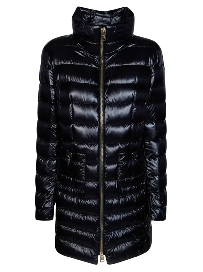 Herno Glossy Medium-length Down Jacket In Black