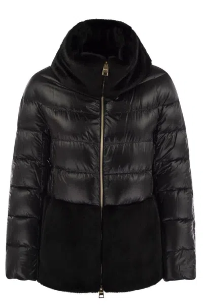Herno Glossy Quilted And Plush Puffer Jacket In Black