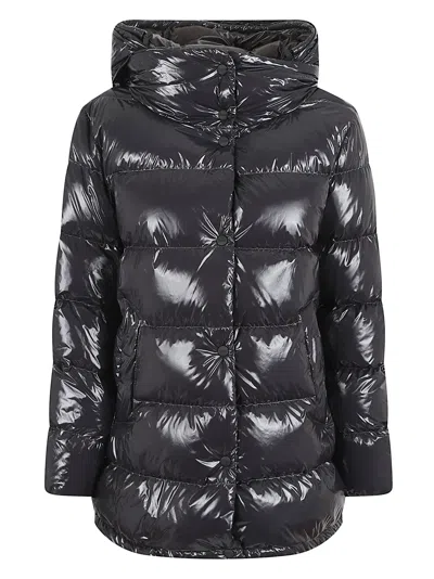 Herno Glossy Quilted Grey Long-sleeve Padded Jacket In Black