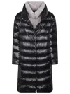 Herno Glossy Quilted Plush Lined Long Down Jacket In Black