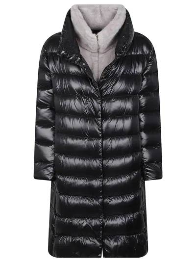 Herno Glossy Quilted Plush Lined Long Down Jacket In Black