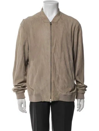 Pre-owned Herno Goat Leather Bomber Jacket In Neutral