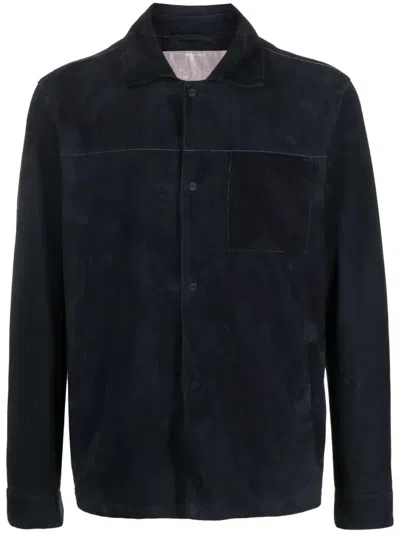 Herno Goat Suede Shirt Jacket In Blue