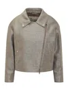 Herno Metallic Boucle Loop Biker Jacket In Golden