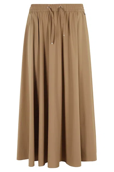 Herno Flared Skirt In Camel Lightweight Nylon Stretch In Cammello