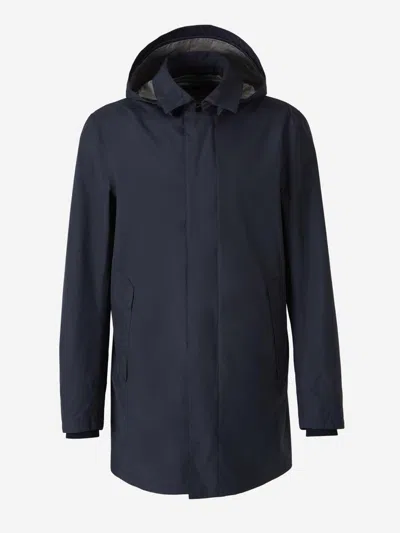 Herno Gore-tex Overcoat Trench Coat In Blue