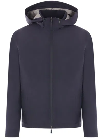 Herno Gore Tex Paclite Navy Blue Two Way Zip Jacket In Midnight Blue