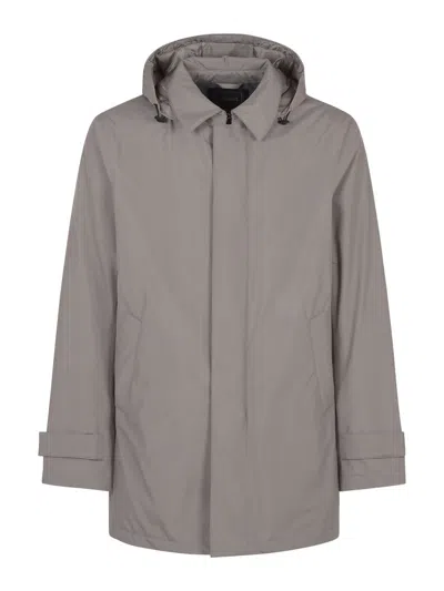 Herno Gortex Long-sleeved Hooded Jacket In Grey