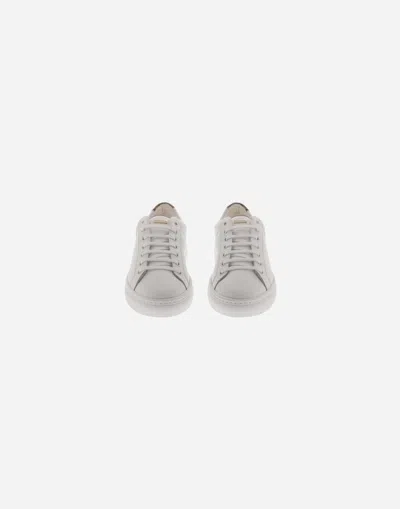 Herno Grained Leather And Monogram Trainers In White/beige