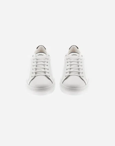 Herno Grained Leather And Monogram Trainers In White/blue