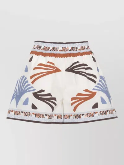 Herno Graphic Print Cotton Shorts Contrast Trim In White