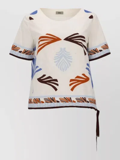 Herno Graphic Print T Shirt Round Neck Tie In White