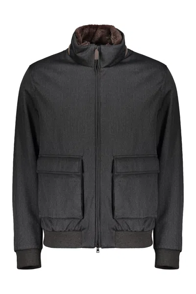 Herno Funnel-neck Virgin Wool Bomber Jacket In Gray