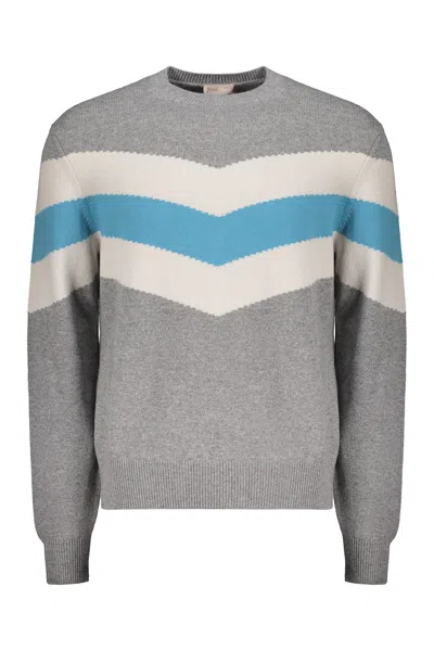 HERNO GRAY PULLOVER WITH MODERN ZIGZAG STRIPE