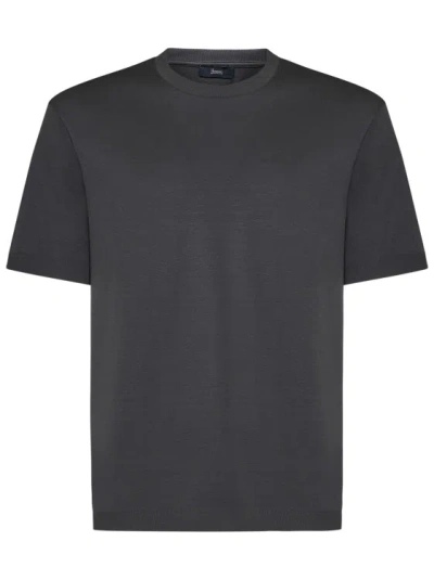 Herno Gray T-shirt In Plain Weave Cotton Piqué In Black