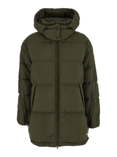 Herno Green Down Jacket With Quilted Design And Removable Hood In Tech Fabric Woman