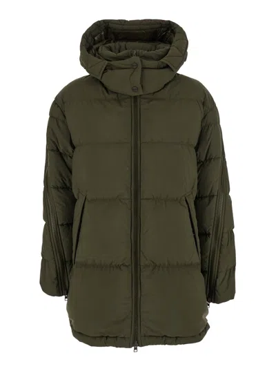 HERNO GREEN DOWN JACKET WITH QUILTED DESIGN AND REMOVABLE HOOD IN TECH FABRIC WOMAN