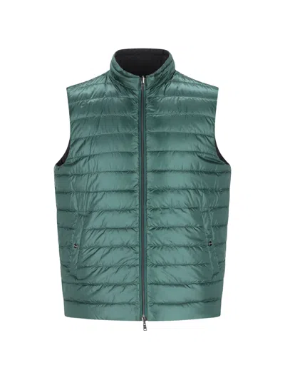 Herno Green Polyamide Reversible Gilet In Blue