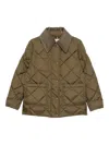 Herno Green Quilted Jacket With Corduroy Collar In Brown