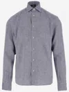 Herno Textured Grey Linen Shirt With Classic Collar In Grey