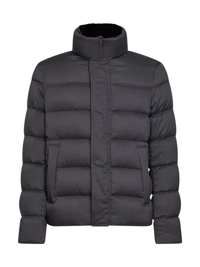 Herno Grey Arendelle And Faux Fur Bomber Jacket<br/> In Blue