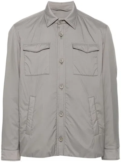 Herno Grey Classic Button Down Jacket In Gray